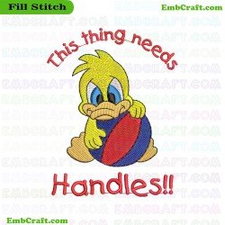 Cartoon Duckling With Ball Embroidery Design 11