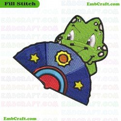 Cartoon Frog Behind Fan Embroidery Design 8