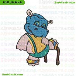 Cartoon Hippo Embroidery Design 2