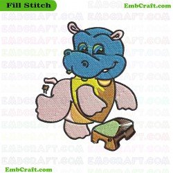 Cartoon Hippo Embroidery Design 4