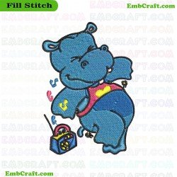 Cartoon Hippo Embroidery Design 5