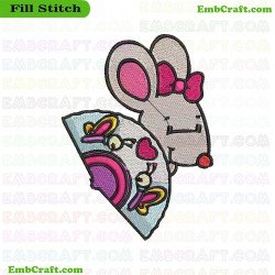 Cartoon Mouse Peeking From Corner Embroidery Design 6