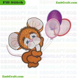 Cartoon Mouse With Colorful Balloons Embroidery Design 9