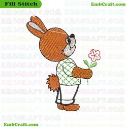 Cartoon Rabbit Holding Flower Embroidery Design 23