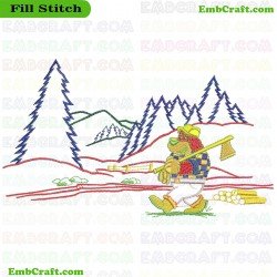 Cartoon Skiing Bear Embroidery Design 12