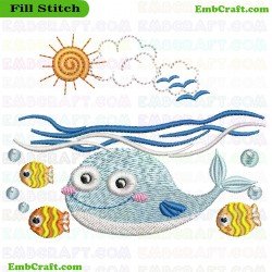 Cartoonish Marine Scene Embroidery Design 38