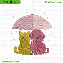 Cat And Dog Under Umbrella Embroidery Design 6