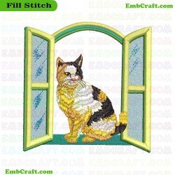 Cat Beside Open Window Embroidery Design 178