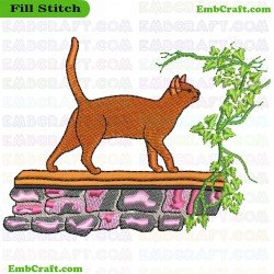 Cat On Garden Wall Embroidery Design 4