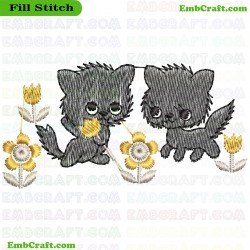 Cat With Flowers Embroidery Design 14