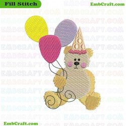 Celebratory Teddy Bear With Balloons Embroidery Design 1