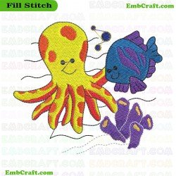 Cheerful Sea Creatures Embroidery Design 1