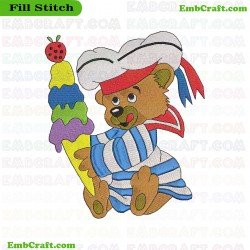 Chef Bear With Colorful Ice Cream Embroidery Design 33