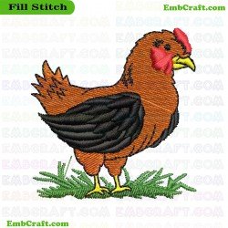 Chicken On Grass Embroidery Design 55