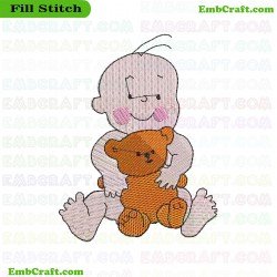 Child Hugging Teddy Bear Embroidery Design 516