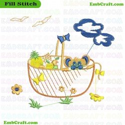 Childs Bed With Teddy Bear And Fruits Embroidery Design 7