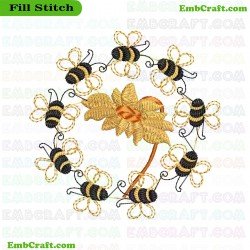 Circle Of Bees And Flower Embroidery Design 4