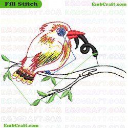 Colorful Bird On Tree Branch Embroidery Design 167