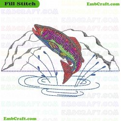 Colorful Fish Leaping From Water Embroidery Design 66