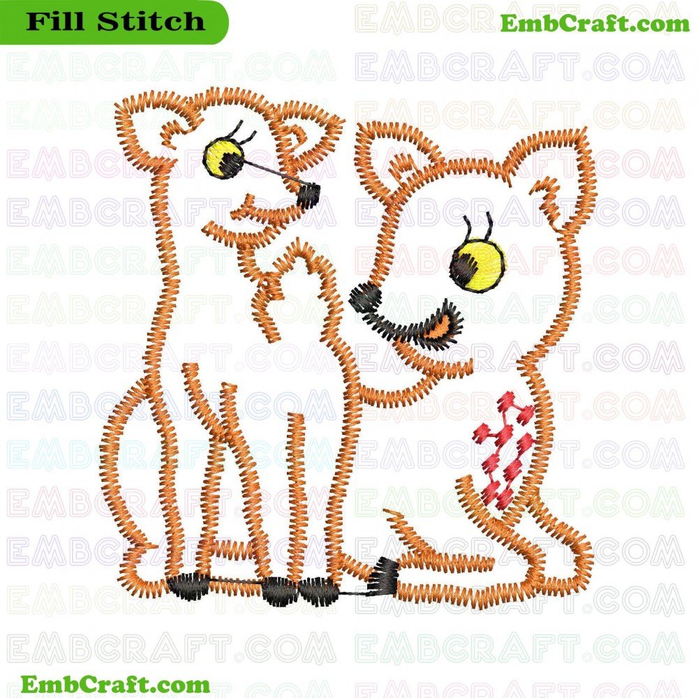 An embroidery design showcasing two gazelles in brown and white hues with pink details and yellow eyes.