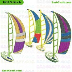 Colorful Sailboats Embroidery Design 46