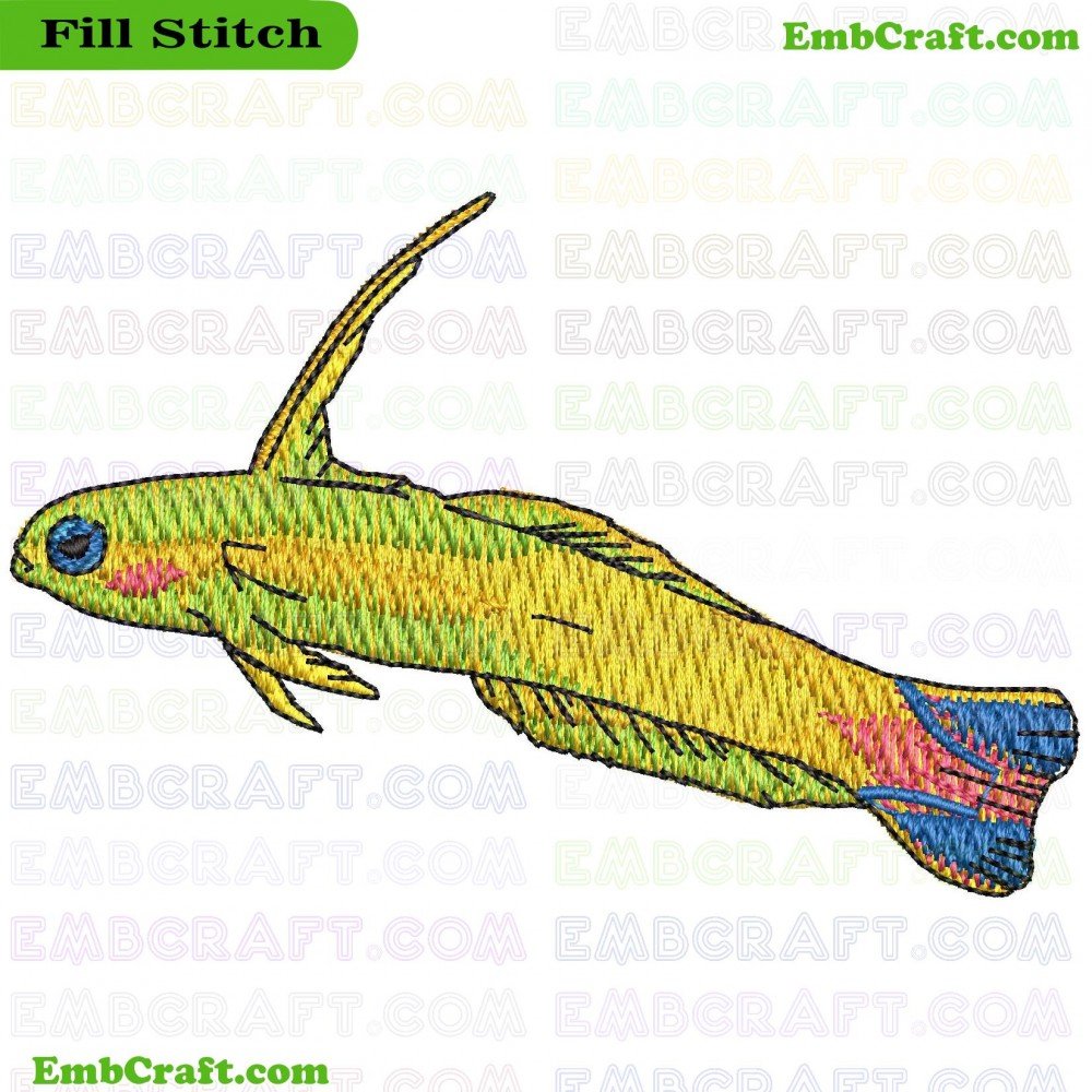 An embroidered depiction of a colorful saltwater aquarium fish with intricate details.