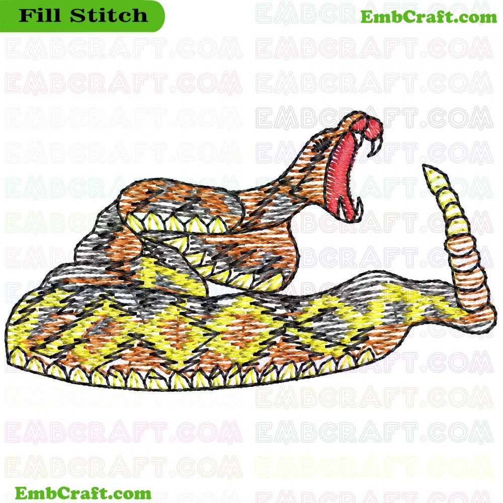 A drawing of a vibrantly colored snake in an aggressive or defensive stance.