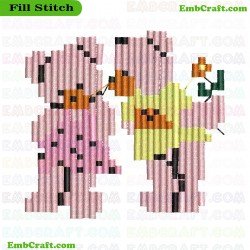 Cross Stitch Bears With Flowers Embroidery Design 743