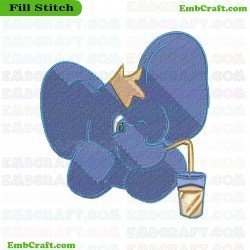 Crowned Blue Elephant Drinking Juice Embroidery Design 5