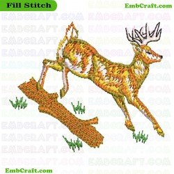 Deer Leaping Over Log Embroidery Design 29