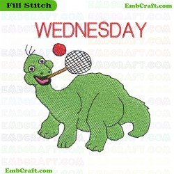 Dinosaur Playing Tennis Embroidery Design 69