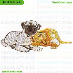 Dog And Cat Playing Embroidery Design 169