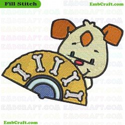 Dog Peeking Over Fan Embroidery Design 9