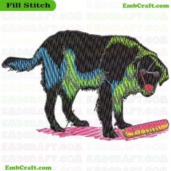 Dog Playing With A Rubber Toy Embroidery Design 460