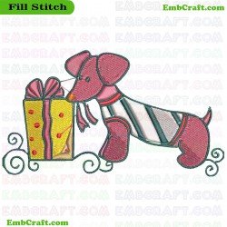 Dog With Gift Embroidery Design 133