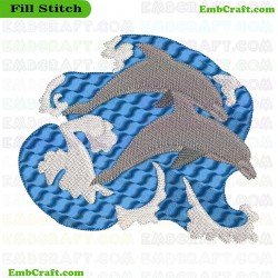 Dolphin Jumping Over Waves Embroidery Design 168