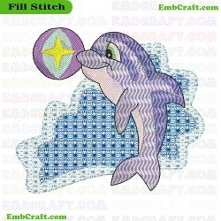 Dolphin Playing With Decorated Ball Embroidery Design 2