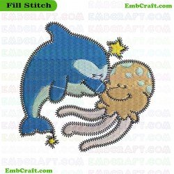 Dolphin Playing With Octopus Embroidery Design 2