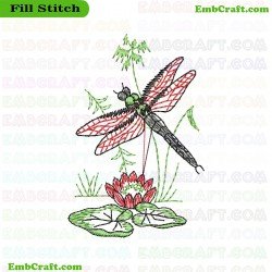 Dragonfly On Water Lily Embroidery Design 11