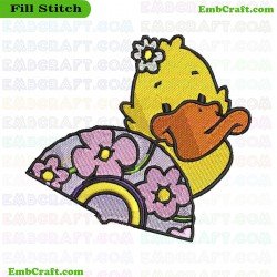 Duck Peeking Over Floral Fan Embroidery Design 3