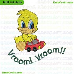 Duckling Playing With Red Car Embroidery Design 22