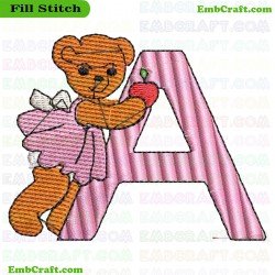 Educational Bear Beside Letter Embroidery Design 142