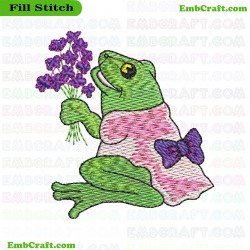 Elegant Frog With Flowers Embroidery Design 1