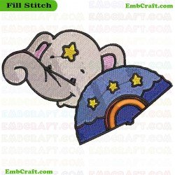 Elephant And Handheld Fan Embroidery Design 7