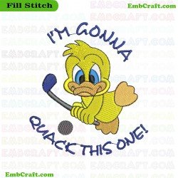 Enthusiastic Golfing Duckling Embroidery Design 14