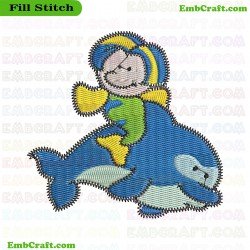 Fish Riding Dolphin Embroidery Design 4