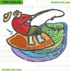 Fisherman And Fish Embroidery Design 6