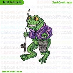 Fisherman Frog Embroidery Design 19