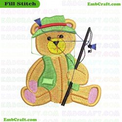 Fishing Bear Embroidery Design 398