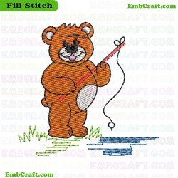 Fishing Bear Embroidery Design 402